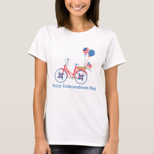 Red White and Blue 4th of July Whimsical Bicycle  T-Shirt