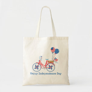 Red White and Blue 4th of July Whimsical Bicycle  Tote Bag