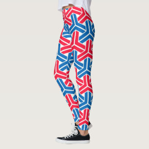 Red white and blue abstract geometric pattern leggings