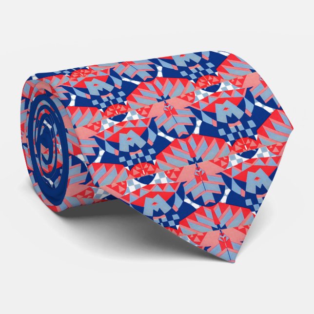 red white and blue abstract print #1 tie (Rolled)