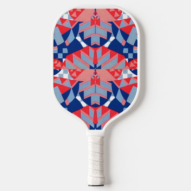 red white and blue abstract print pickleball paddle (Front)
