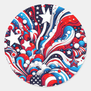 Red, White and Blue Abstract US Flag Patriotic  Classic Round Sticker