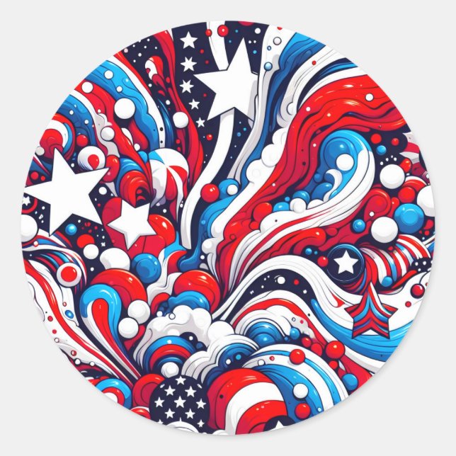Red, White and Blue Abstract US Flag Patriotic  Classic Round Sticker (Front)