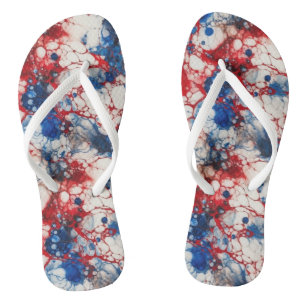 Red White and Blue Alcohol Ink USA  Flag Colours Thongs