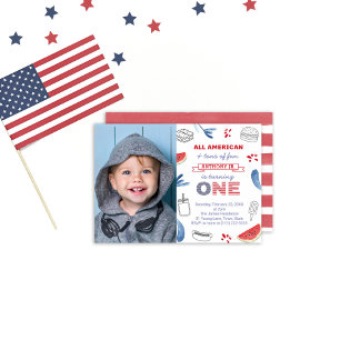 Red White and Blue All-American 1st Birthday Photo Invitation