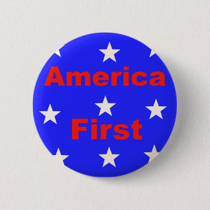 Red, White, And Blue "America First" Design 6 Cm Round Badge