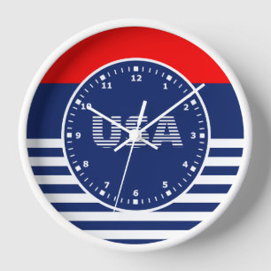 Red, White, and Blue American Colours Design Clock