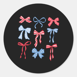 Red White And Blue American Coquette Bows Funny 4t Classic Round Sticker