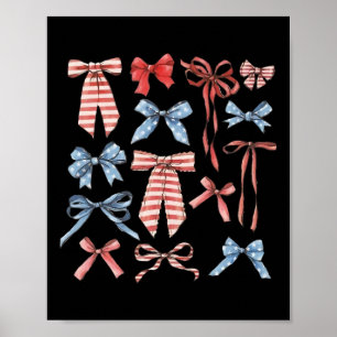 Red White And Blue American Coquette Bows Funny 4t Poster