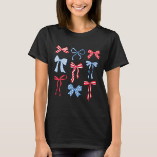 Red White And Blue American Coquette Bows Funny 4t T-Shirt