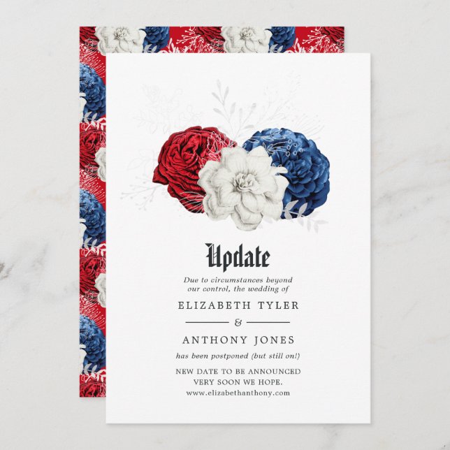 Red White and Blue American Wedding Update Invitation (Front/Back)