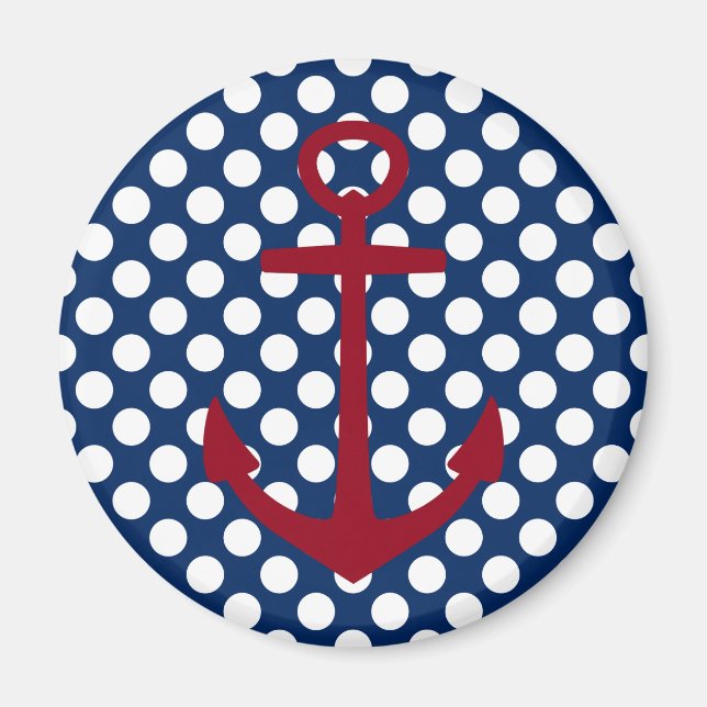 Red White and Blue Anchor on Polka Dots Magnet (Front)