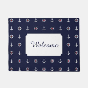 Red White And Blue Anchor Pattern   Add Your Text Doormat