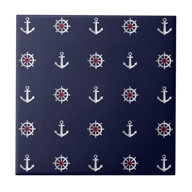 Red White And Blue Anchor Pattern Ceramic Tile (Front)