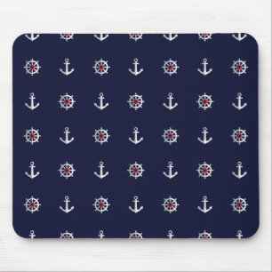 Red White And Blue Anchor Pattern Mouse Pad