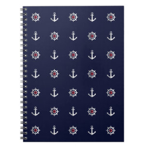Red White And Blue Anchor Pattern Notebook