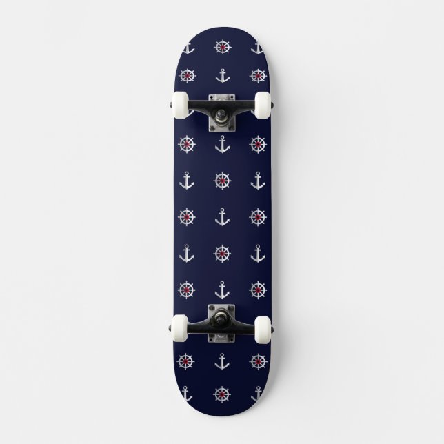Red White And Blue Anchor Pattern Skateboard (Front)