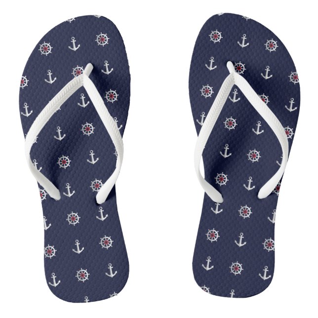 Red White And Blue Anchor Pattern Thongs (Footbed)