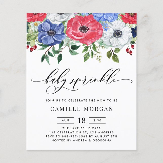 Red, White and Blue Anemone Baby Shower Invitation (Front)