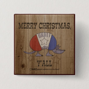 Red, White and Blue Armadillo-Merry Christmas Y'al 15 Cm Square Badge
