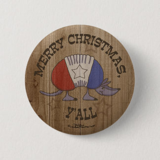 Red, White and Blue Armadillo-Merry Christmas Y'al 6 Cm Round Badge
