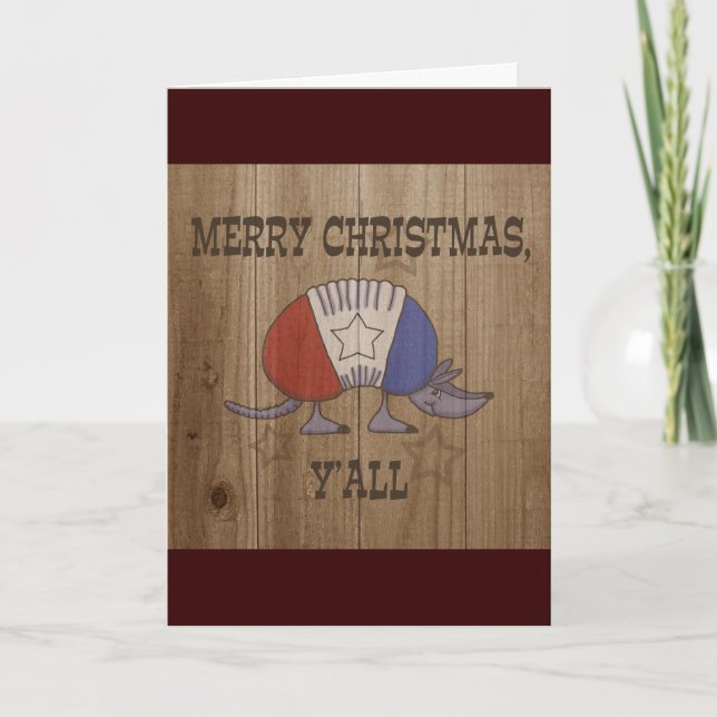Red, White and Blue Armadillo-Merry Christmas Y'al Holiday Card (Front)