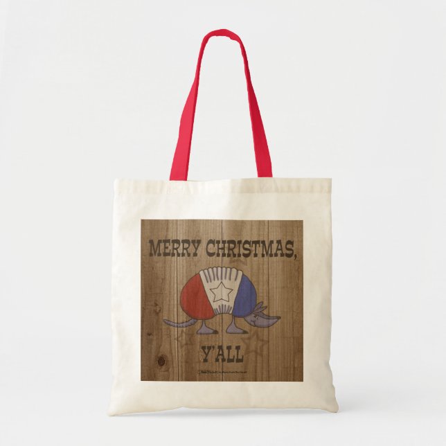 Red, White and Blue Armadillo-Merry Christmas Y'al Tote Bag (Front)