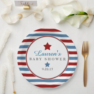 Red White and Blue Baby Shower Paper Plate