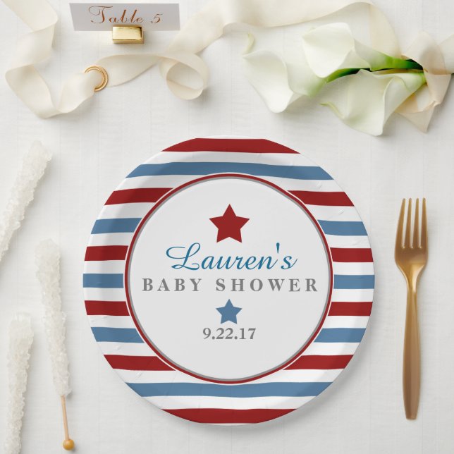 Red White and Blue Baby Shower Paper Plate (Wedding)