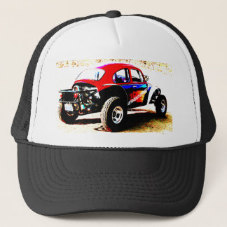 red white and blue baja bug in all categories trucker hat