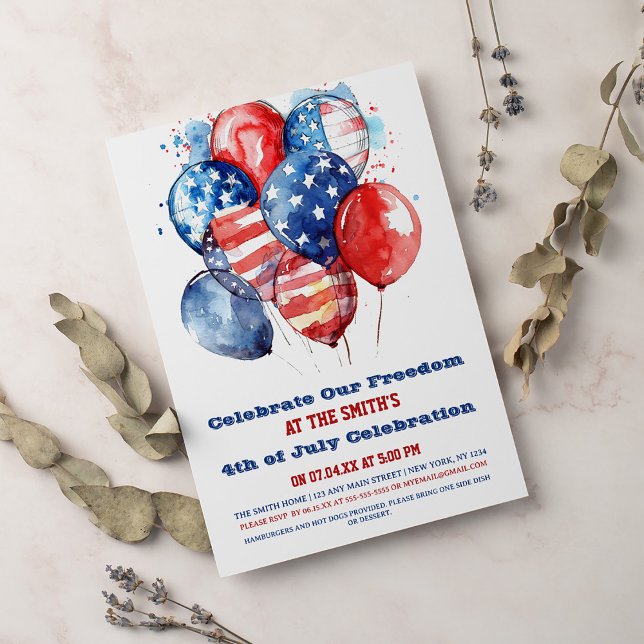 Red White and Blue Balloon 4th of July Party  Invitation (Creator Uploaded)