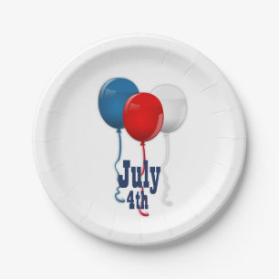 Red White and Blue Balloons, July 4th Paper Plates