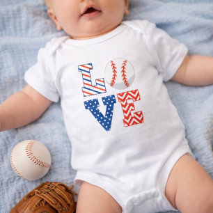 Red White and Blue Baseball Baby Bodysuit