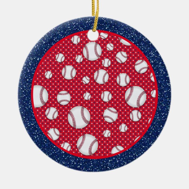 Red White and Blue Baseball   Ceramic Ornament (Front)