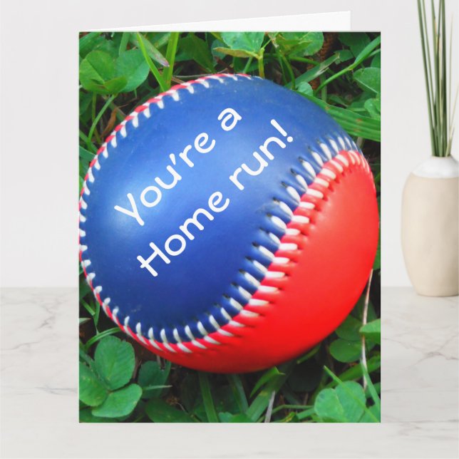 Red White and blue Baseball custom Birthday Card (Front)