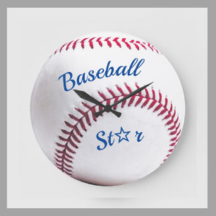 Red White and Blue Baseball Large Clock