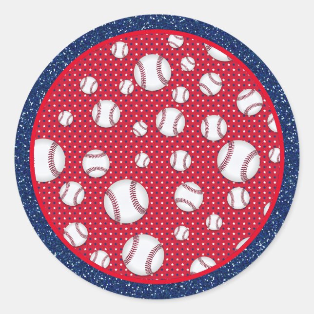 Red White and Blue Baseball Paper Plate Classic Round Sticker (Front)