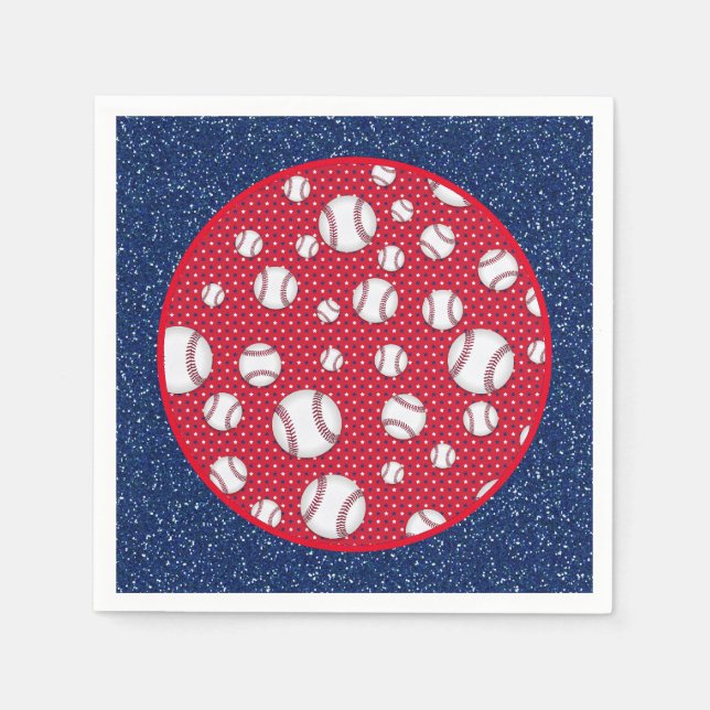 Red White and Blue Baseball Paper Plate Napkin (Front)