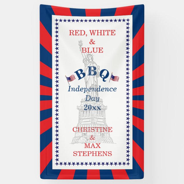 Red, White and Blue BBQ 4th of July Party Banner (Vertical)