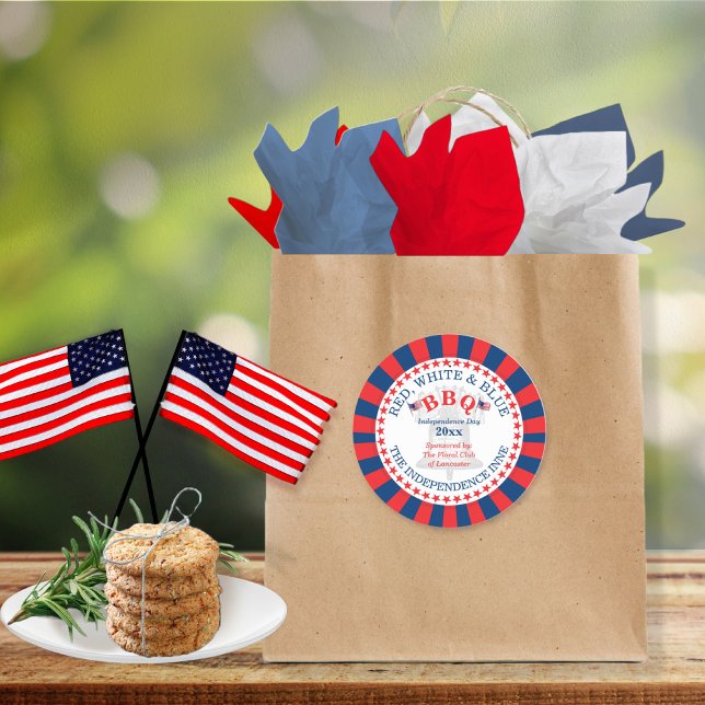 Red, White and Blue BBQ 4th of July Party Classic Round Sticker (Creator Uploaded)