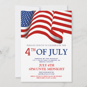 Red White and Blue BBQ Firework 4th of July Party Invitation