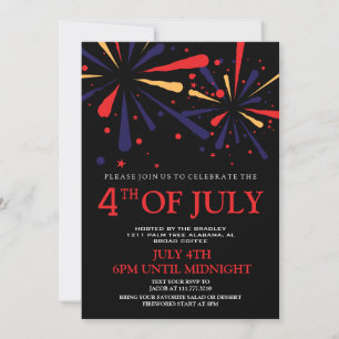 Red White and Blue BBQ Firework 4th of July Party Invitation