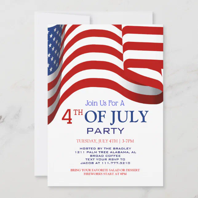 Red White and Blue BBQ Firework 4th of July Party Invitation | Zazzle
