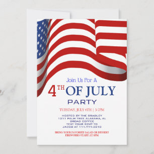 Red White and Blue BBQ Firework 4th of July Party Invitation