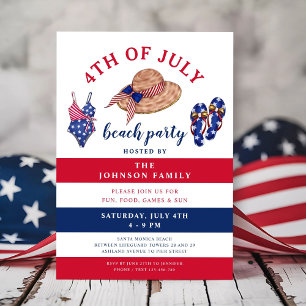 Red White And Blue Beach Party 4th Of July Invitation