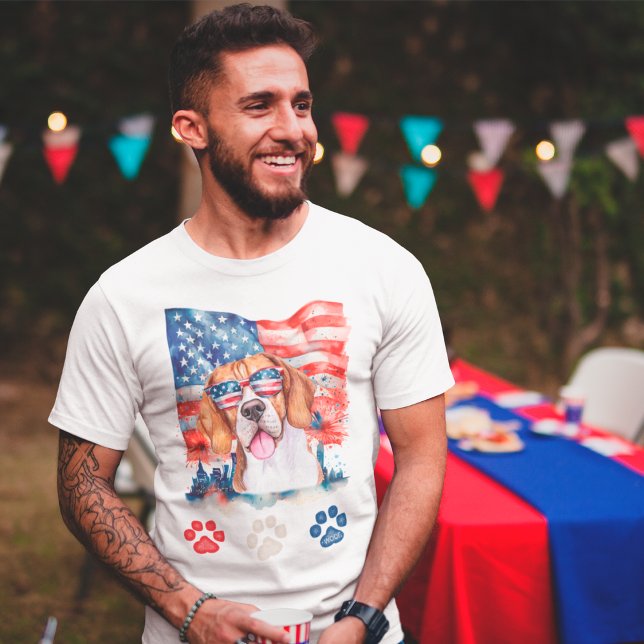 Red White and Blue Beagle Dog American 4th of July T-Shirt (Creator Uploaded)