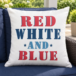 Red White and Blue Bold Patriotic Text Cushion