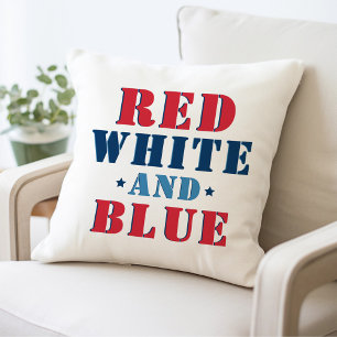 Red White and Blue Bold Patriotic Text Cushion