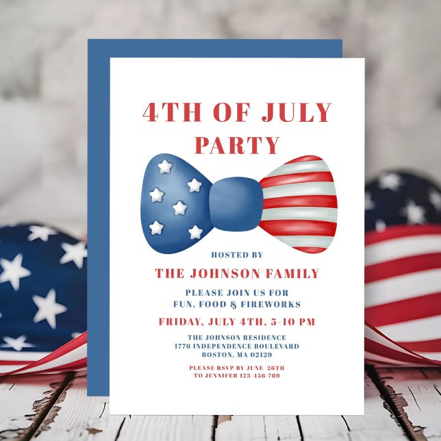 Red, White And Blue Bow 4th Of July Invitation (Red, White And Blue Bow 4th Of July Invitation)