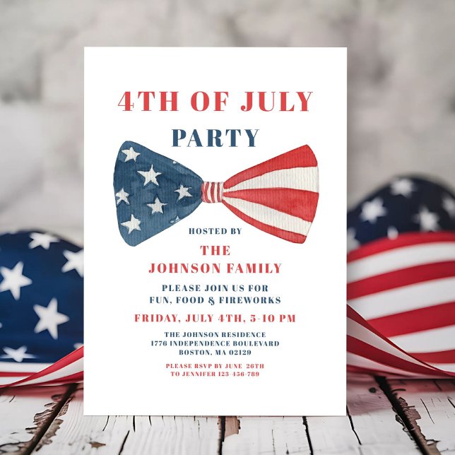 Red, White And Blue Bow 4th Of July Invitation (Red, White And Blue Bow 4th Of July Invitation)